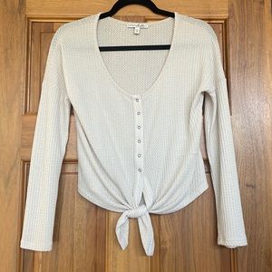 Express One Eleven Soft Waffle Knit Snap Tie Front Top